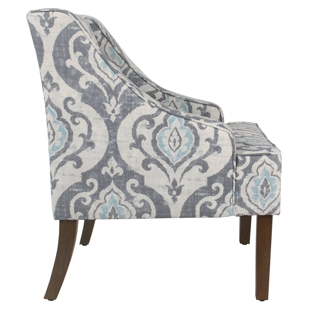 HomePop Classic Swoop Accent Chair - Blue and White Damask