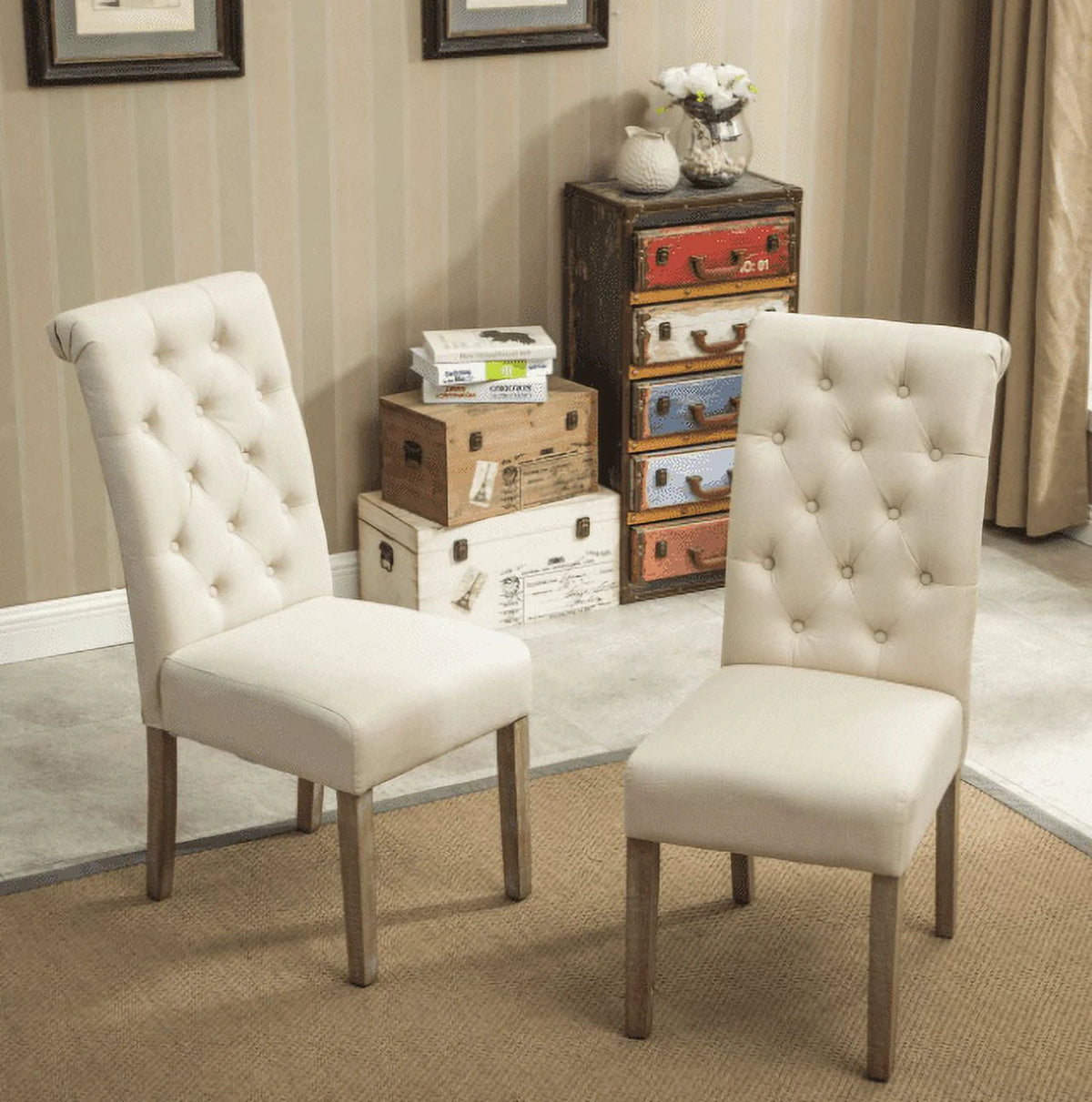 Roundhill Furniture Habit Dining Chair, Set of 2, Tan
