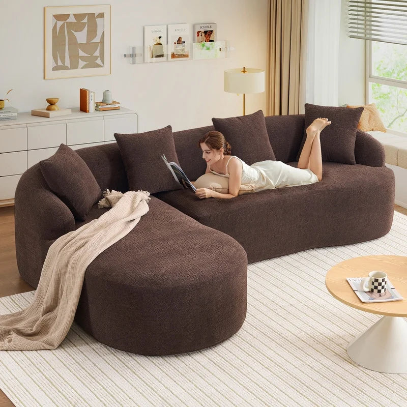 Timbernest 99" Modular Sectional Sofa with Pillows, Chenille L Shaped 3-Seater Couch with Deep Seat, White