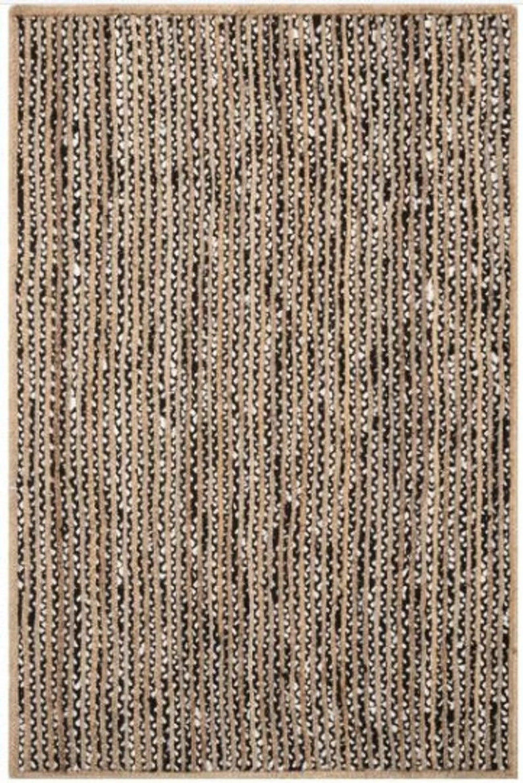 Indian Handmade Braided Black & White Cotton with Natural Jute Area Rugs , Floor Decor Carpet Size 2.6 x 4 Feet ( 75 cm x 120 cm )