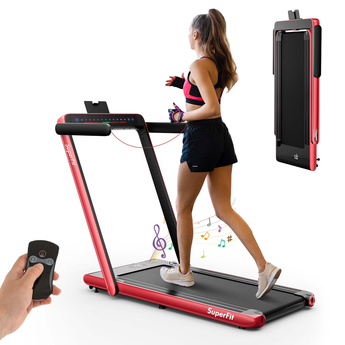 SuperFit Up To 7.5MPH 2.25HP 2 in 1 Dual Display Screen Treadmill Jogging Machine W/APP Control Silver