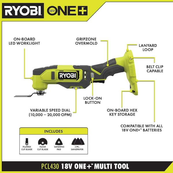ONE+ 18V Cordless 6-Tool Combo Kit with 1.5 Ah Battery, 4.0 Ah Battery, Charger, and LINK Rolling Tool Box