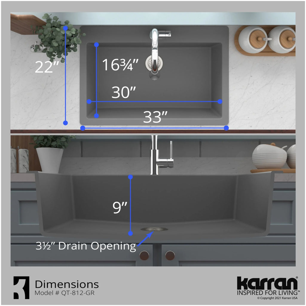 Karran Usa Qt-812 Quartz Qt 33" Drop In Single Basin Quartz Composite Kitchen Sink - White
