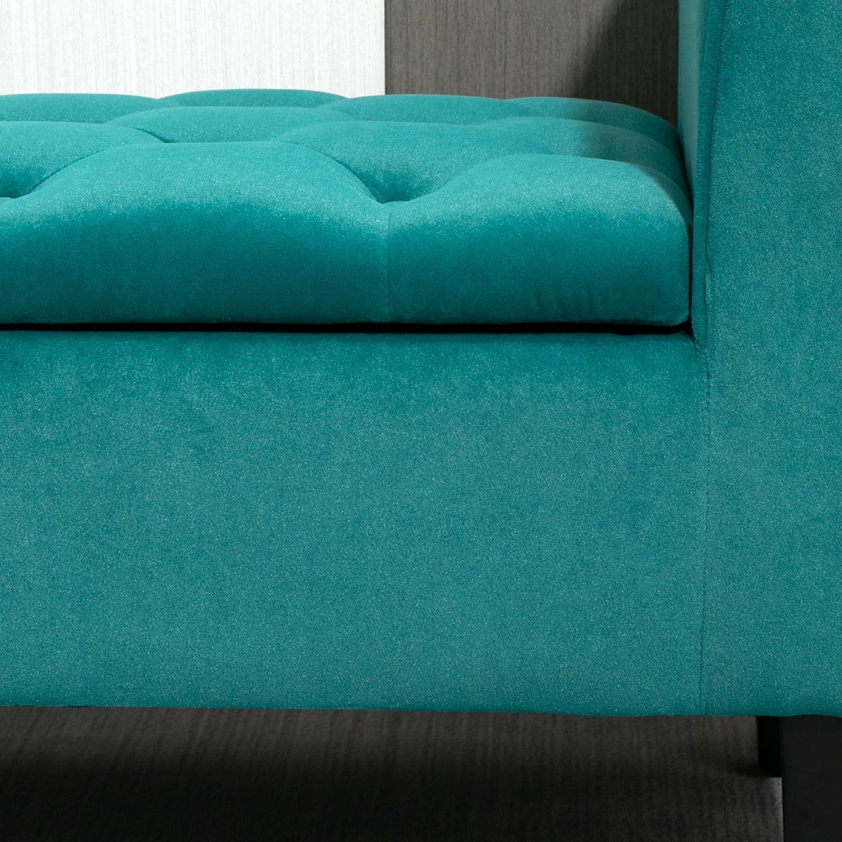 HOMCOM Button-Tufted Storage Ottoman Bench, Upholstered Bench with Rolled Armrests for Living Room or Hallway, Blue