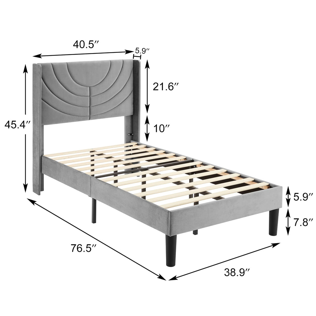 VECELO Set of 2 Twin Bed Frames, Modern Upholstered Platform Bed Frame with Tufted Headboard, No Box Spring Needed, Dark Green