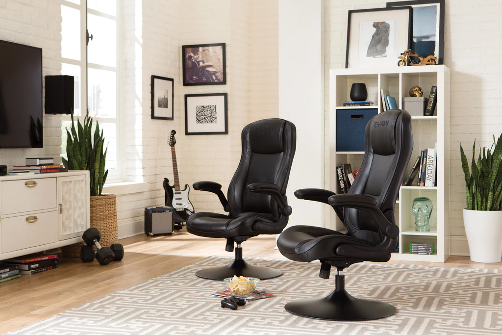 RESPAWN 800 Swivel Rocker Gaming Chair - Ergonomic Floor Gaming Seat with Lumbar Support, Flip Up Armrest, High Back, Pedestal Base, Comfortable No Wheels Console Video Game Rocker Chair - Red