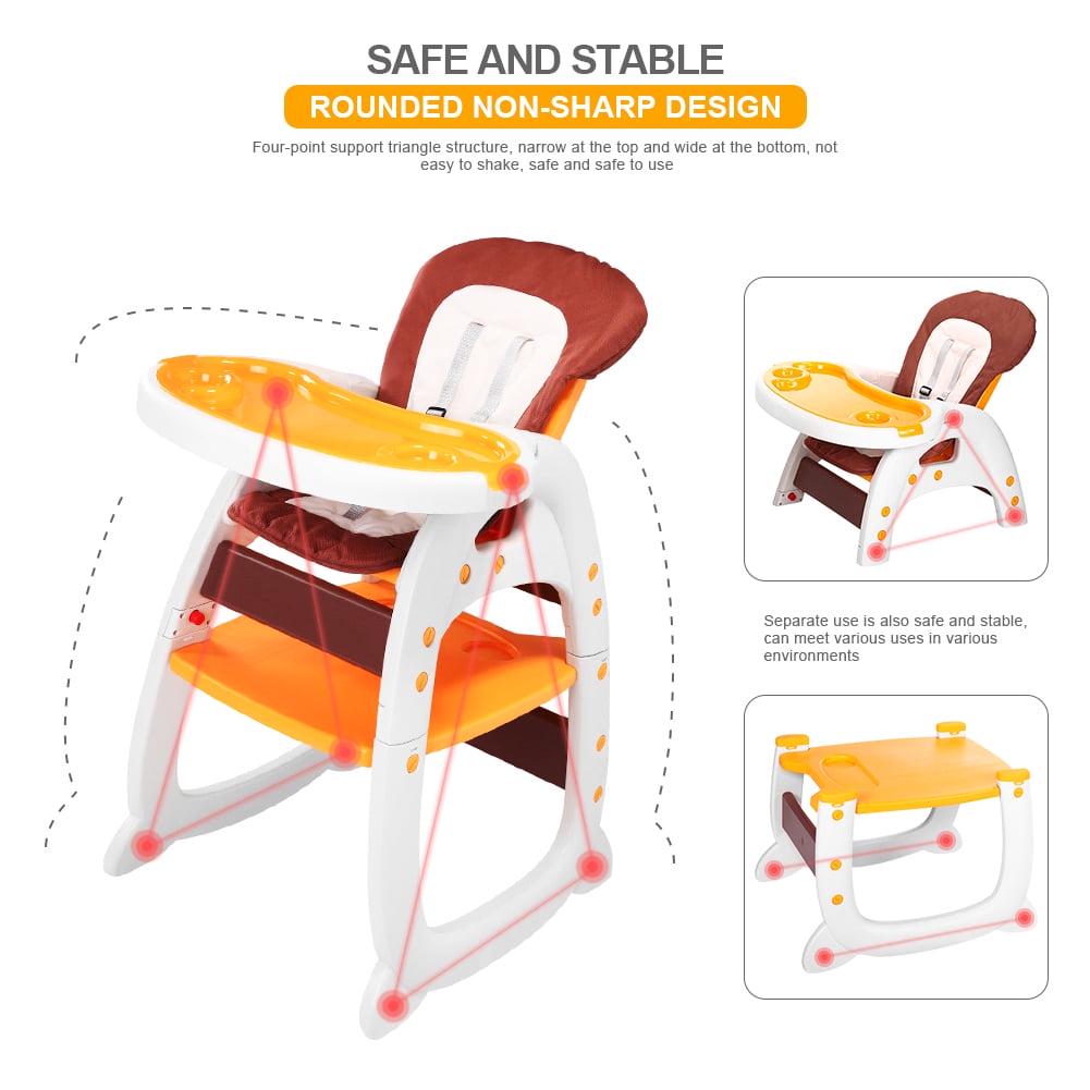 3in1 Baby High Chair. Convertible Play Table and Chair Set for Toddler. Adjustable Seat. Yellow