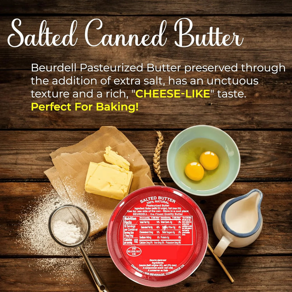Beurdell Canned French Butter �M?100% Natural Salted Pasteurized Real Butter | Long Shelf Life Emergency Survival Food | Great for Cooking, Baking, RV & Camping | Pull Top Lid | Pack of 24 | France