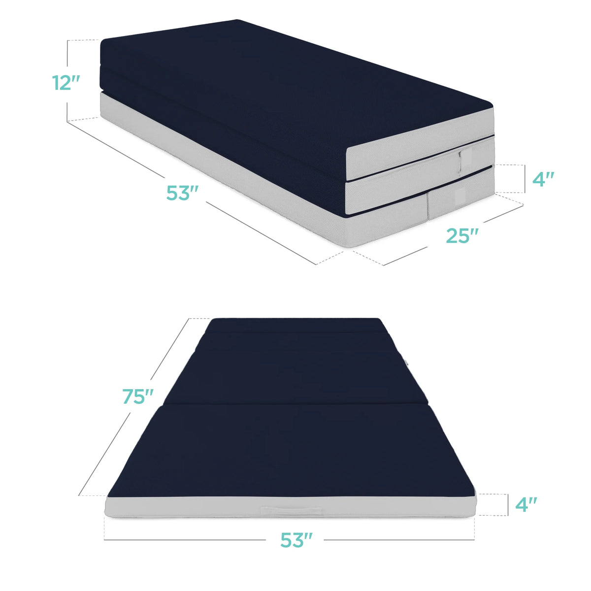Best Choice Products 4in Thick Folding Portable Twin Tri-Fold Mattress w/ Carry Case, Washable Cover - Midnight Blue