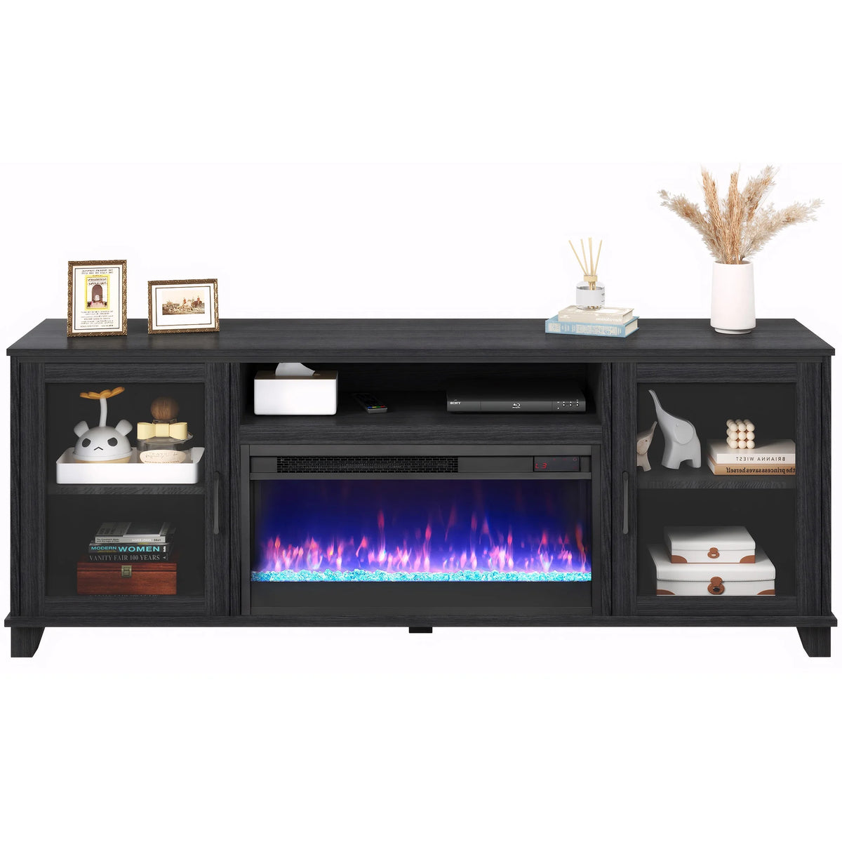 SESSLIFE Fireplace TV Stand for 65 Inch TV, TV Console with 23''Electric Fireplace, Console Entertainment Center Television Table for Living Room or Bedroom, Brown
