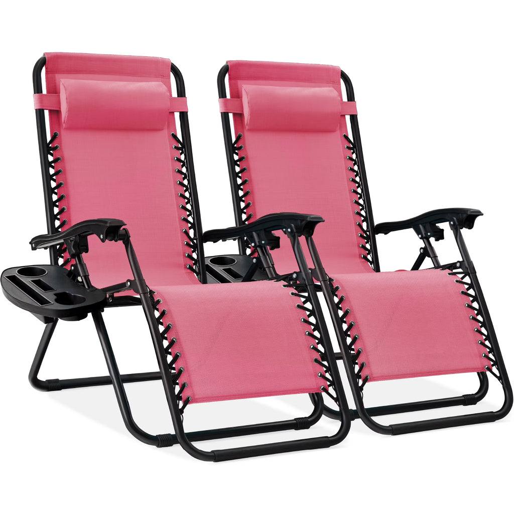 Best Choice Products Set of 2 Zero Gravity Lounge Chair Recliners for Patio, Pool w/ Cup Holder Tray - Gray