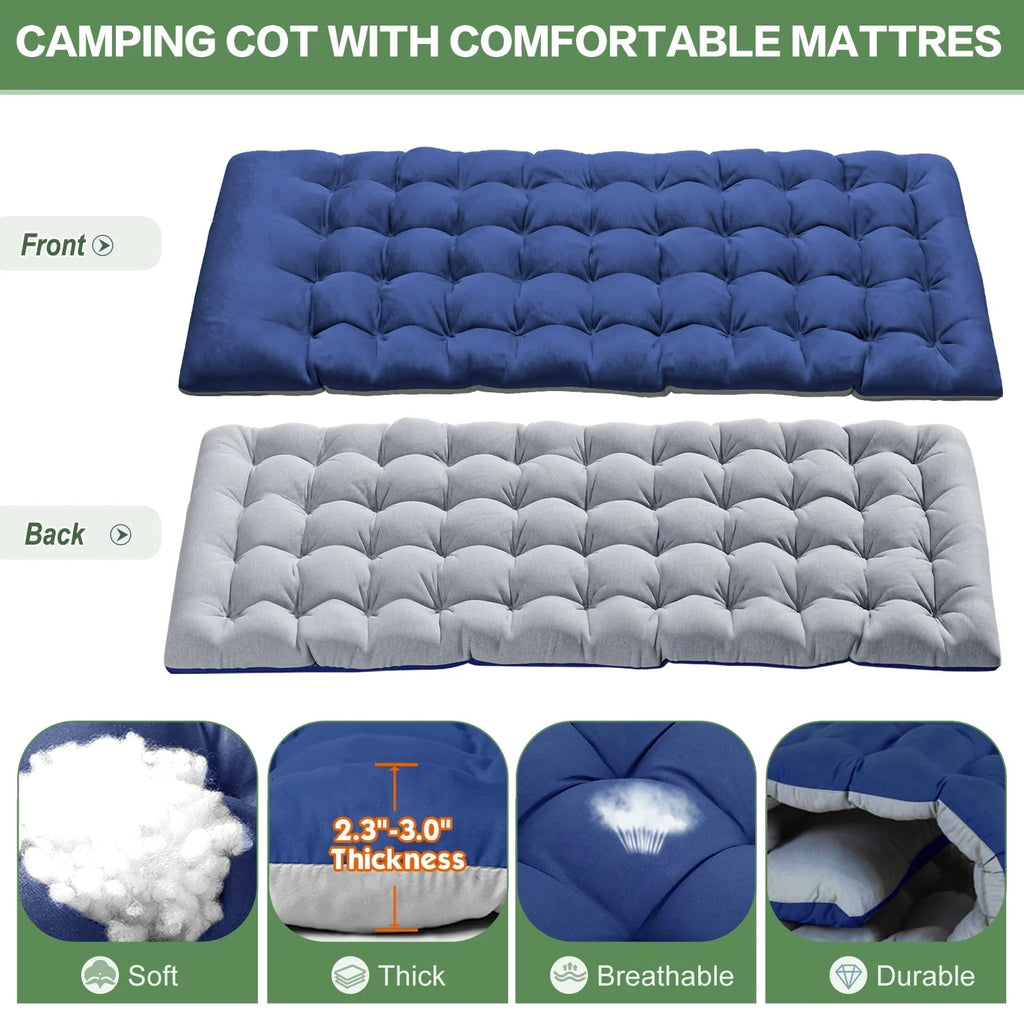 Docred 5-Fold Camping cot for Adults & Kids, Adjustable 4 Fold Reclining Folding Lounge Chairs , 2-Sided Mattress with Pillow, Portable Intdoor Folding Sleeping Cots Bed