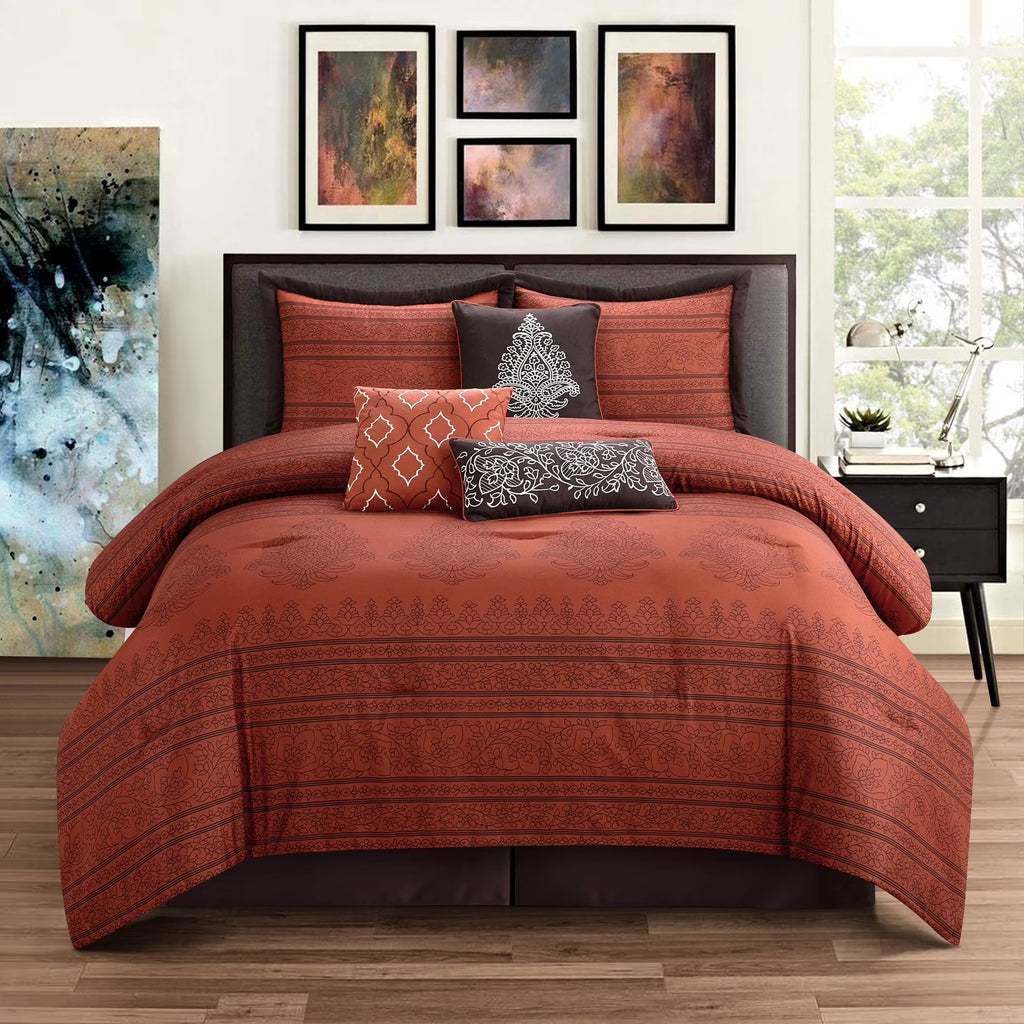 Lanco Smoke Grey Comforter Set California King Size, 9 Piece Jacquard Floral Bedding Set, All Season, Ultra-Soft, Matching Pillows & Shams, Bed Skirt