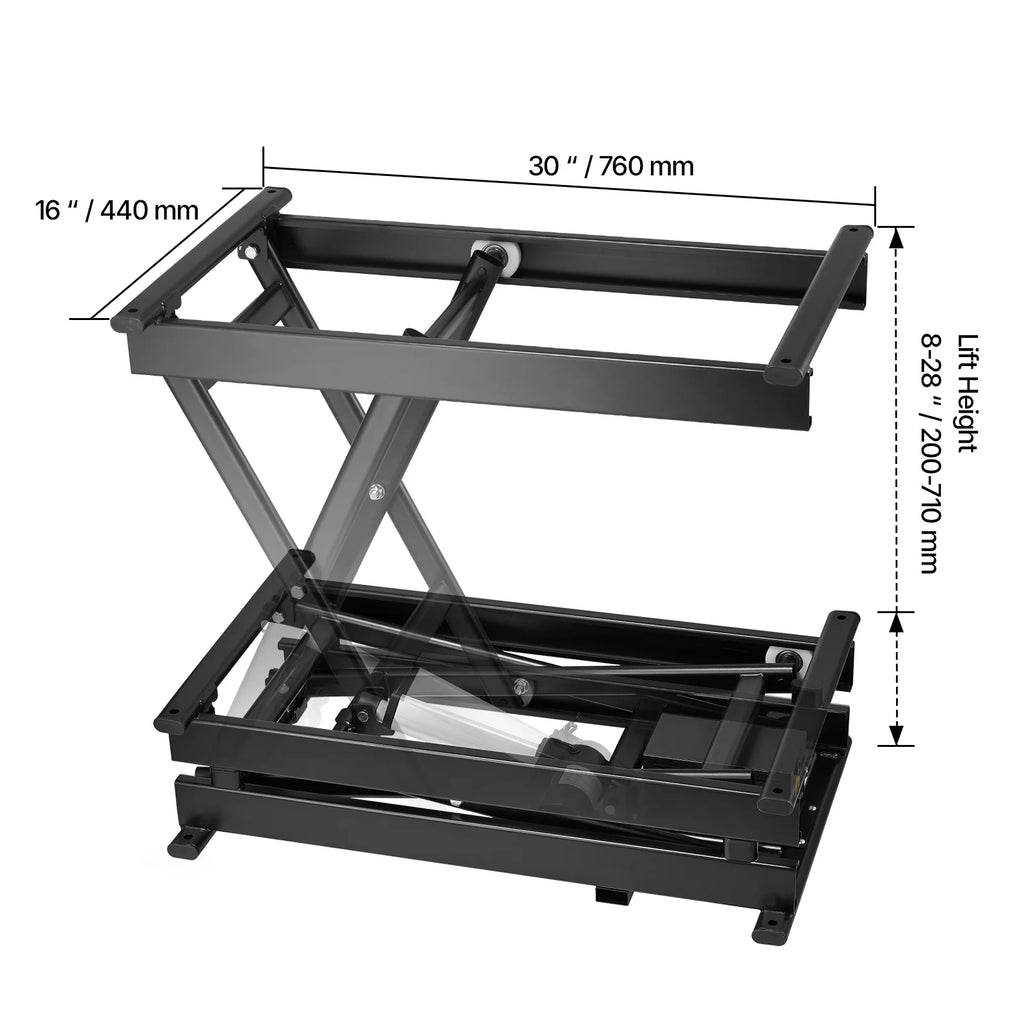 KFFKFF Powered Elevating Table, Load Bearing of 330 lbs, Solo Scissor Lift Table, 8 - 28 in Customizable Elevation Platform, Movable Coffee Table Lift on 4 Casters, Suited for Load Management, Black
