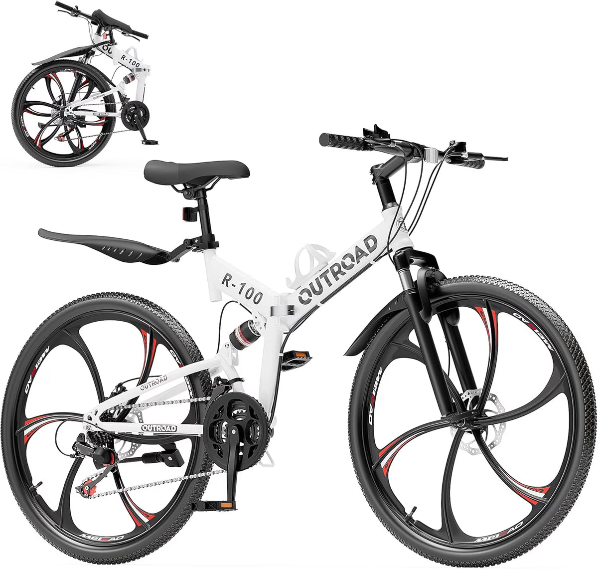 SUNCROWN 26 Inch Folding Mountain Bike, 21 Speed Full Suspension High-Carbon Steel MTB Foldable Bicycle, Dual Disc Brake Non-Slip Folding Bikes for Adults/Men/Women, Black