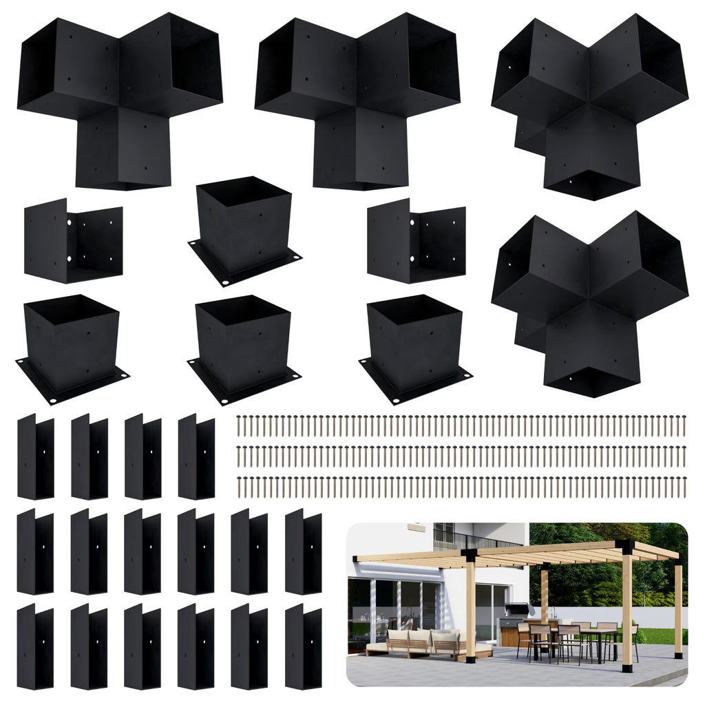 DIY Modern Deck Pergola Bracket Kit for Up to 12 x 22 Pergola Attached to Deck - Metal 6x6 Brackets for DIY Wood Pergola (Lumber Not Included)