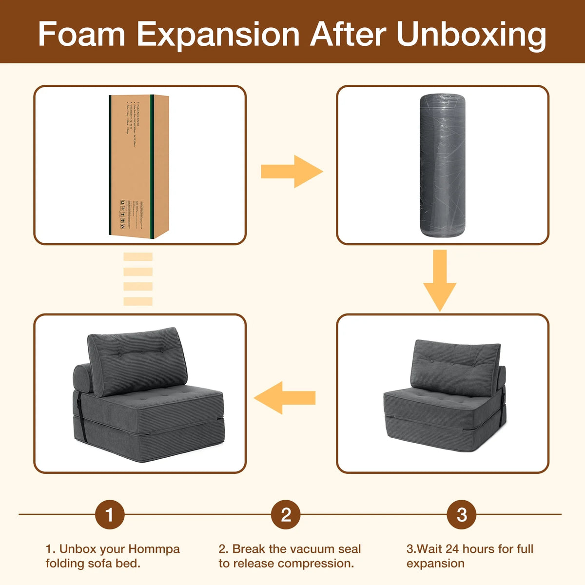 Hommpa Folding Sofa Bed Foldable Couch Bed Convertible Futon Chair with High Density Foam Filling with Pillow for Adult,Comfort chair bed for Living Room Bedroom,Gray,Single