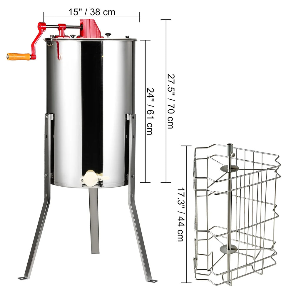 BENTISM Manual Honey Extractor, 2/4 Frames Beekeeping Equipment Stainless Steel with Height Adjustable Stand and Transparent Lid, Silver