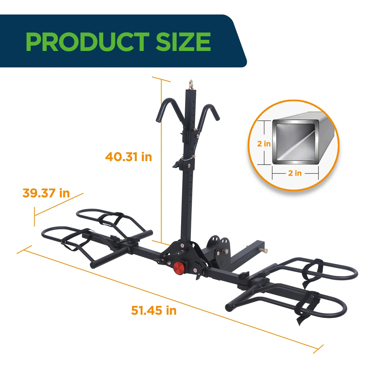 Young Electric Ebike Rack, 200lb Capacity, Alloy Steel Hitch Mount, Fits 5-Inch Fat Tire Bikes, 2-Inch Receiver