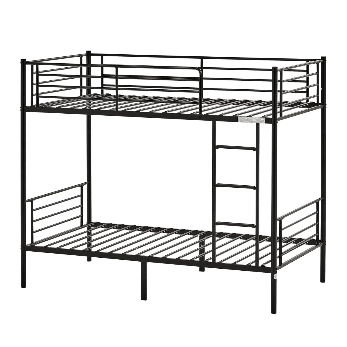 VINGLI Metal Bunk Bed Twin Over Twin with Flat Ladder and High Guardrail, Double Twin Bunk Beds for Kids/Teens/Adults, Bunk Bed with Stairs,Black