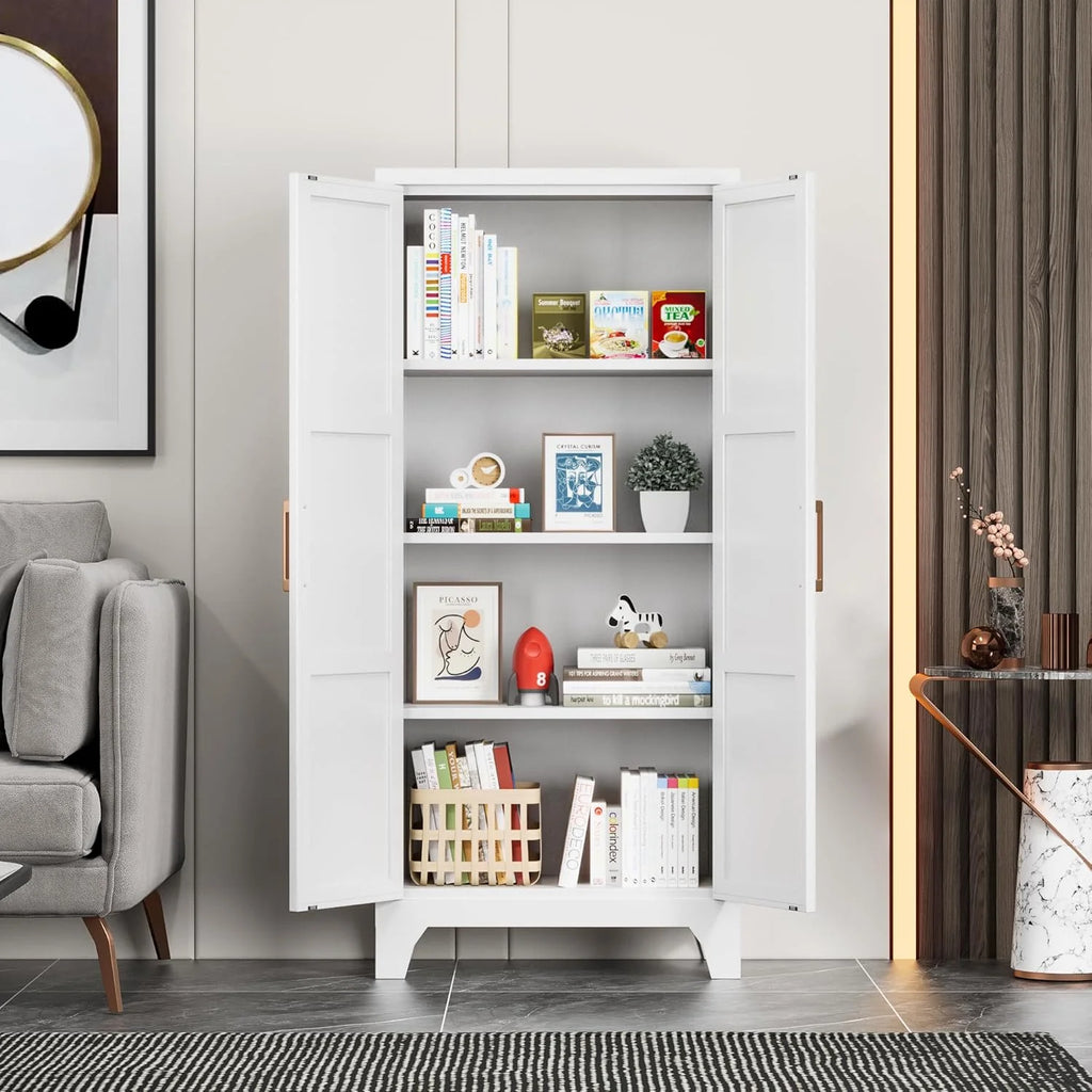 Metal Pantry Cabinet, 61''  White Kitchen Pantry Storage Cabinet with Doors and Adjustable Shelves, Utility Room, Homes, Offices, Garage-, Assembly Required