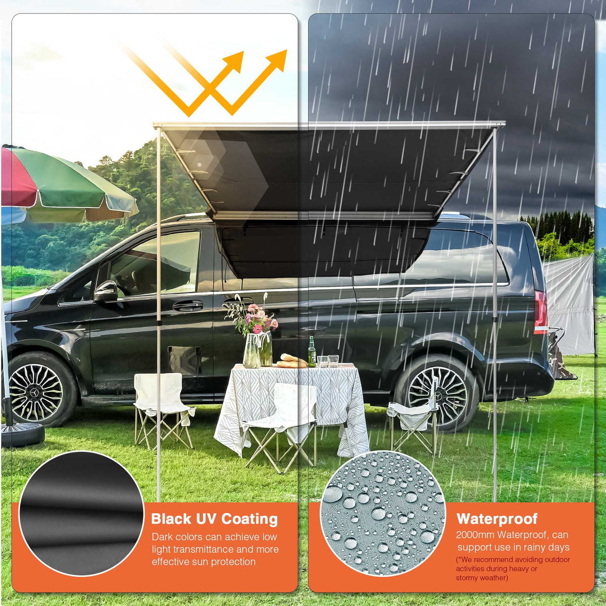 Yescom Vehicle Awning with Blackout Coating 6.6x8.4' Car Roof Rack Overlanding Shade for SUV Camping Travel