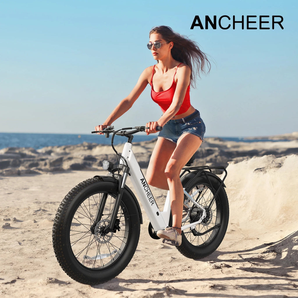 ANCHEER Electric Bike for Adults, 750W Ebike, 28MPH 60Miles Electric Mountain Bike, 26" Fat Tire Electric Bicycle with 48V 15AH Battery, Rear Rack, Lockable Suspension Fork,7 Speed, UL2849