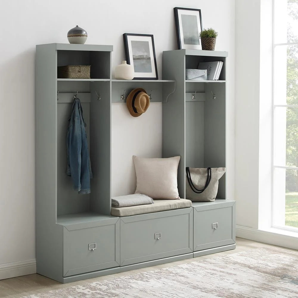 Crosley Furniture Harper 4Pc Entryway Set White - Bench, Shelf, & 2 Hall Trees