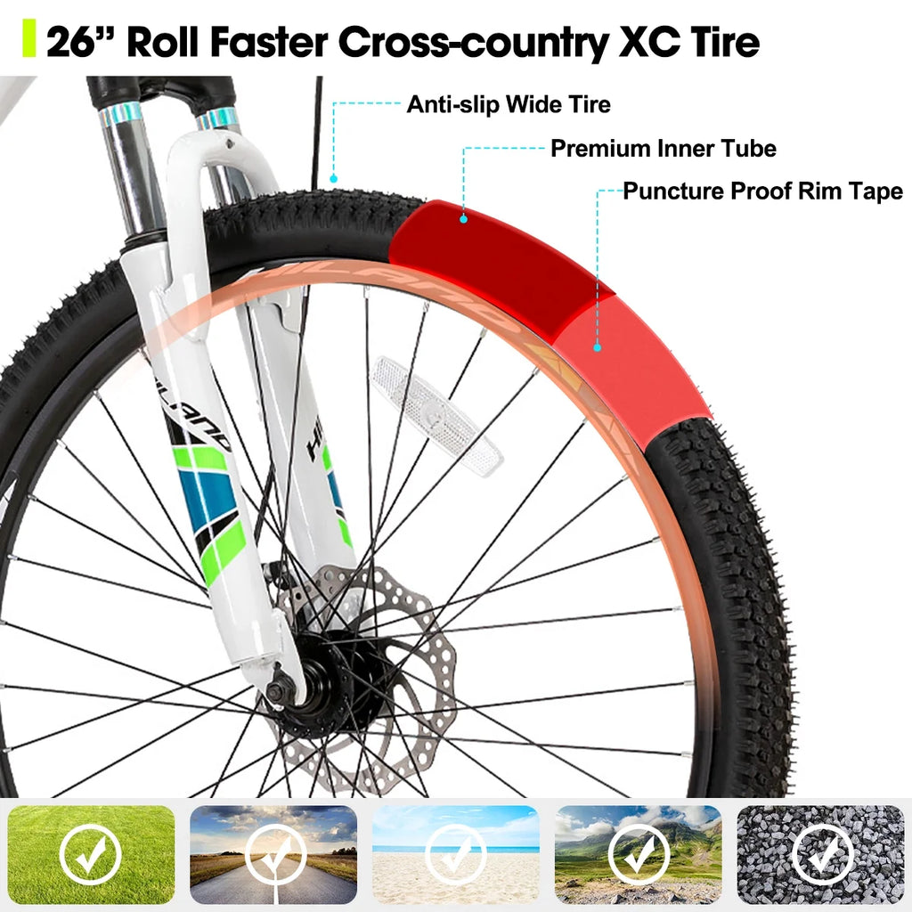 Hiland Mountain Bike, Multi-Spokes,Shimano 21 Speeds Drivetrain,Aluminum Frame 26 inch Wheels, Men's MTB Bicycle, White