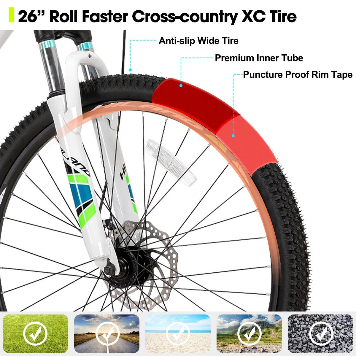 Hiland Mountain Bike, Multi-Spokes,Shimano 21 Speeds Drivetrain,Aluminum Frame 26 inch Wheels, Men's MTB Bicycle, White