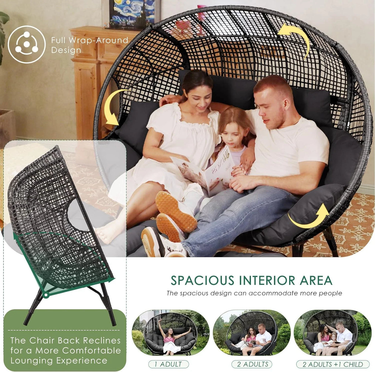 RADIATA 440 lbs Outdoor Egg Chair with Foot Rest & Ottoman, Wicker Patio Egg Chair for Indoor or Garden,Beige