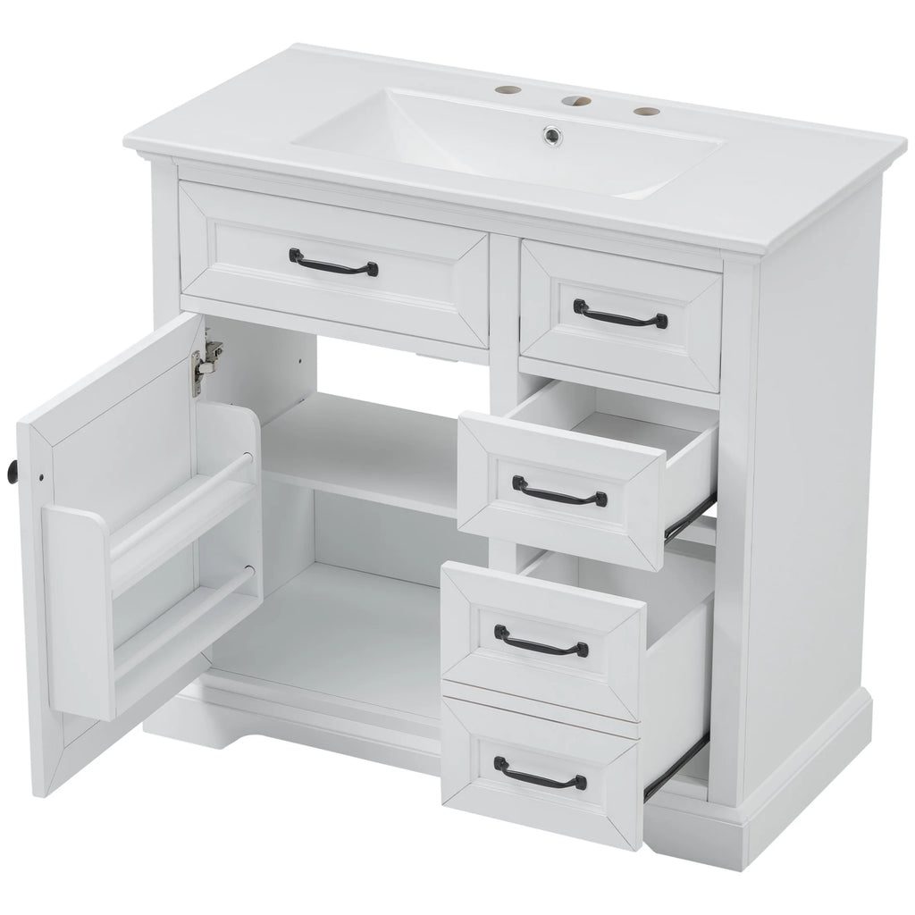 Christopher Knight Home 36" Bathroom Vanity with Sink, Tip-out Drawers, Soft-Close Doors, Grey