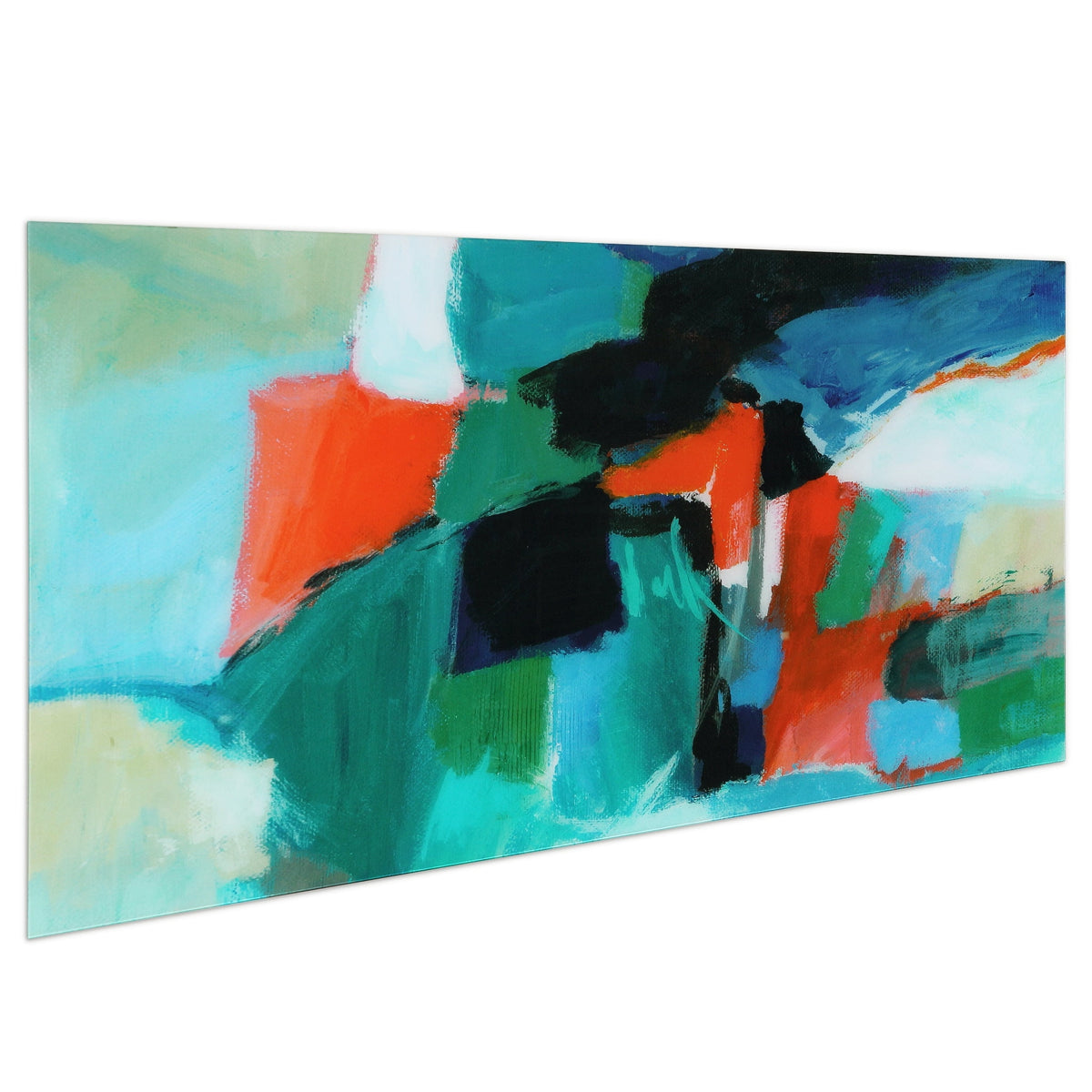 Empire Art Direct Blue Splash Frameless Free Floating Tempered Glass Panel Graphic Wall Art, 72" x 36", Ready to Hang