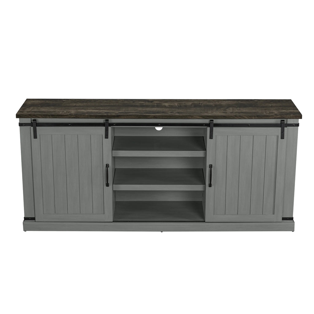 FESTIVO Farmhouse TV Stand for 75" TV, Entertainment Center, Sliding Barn Door TV Stand, 68 inch TV Console Table, Home Living Room Media Console with Adjustable Shelf - Off White