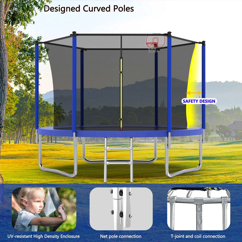 8FT Trampoline for Kids,Outdoor Trampoline with Basketball Hoop,Heavy-Duty Trampoline with Safety Enclosure Net,Blue