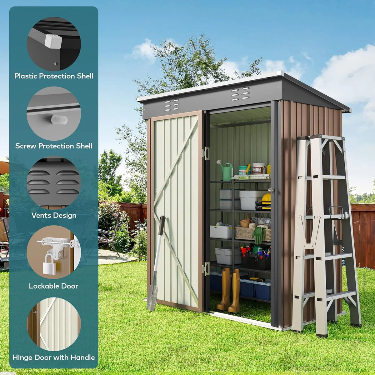 5'x3' Outdoor Storage Shed, Lofka Metal Storage Tool Shed with Single Lockable Door, for Bike| Garden Tools| Patio, Grey