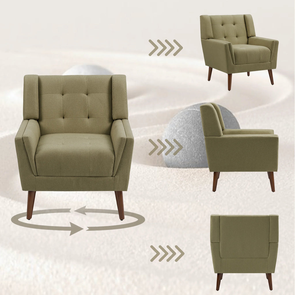 DREAMSIDEA Accent Chair Set of 2 Living Room Chair Linen Upholstered Comfortable Armchair Modern Chairs for Living Room Bedroom Indoor Furniture, Beige