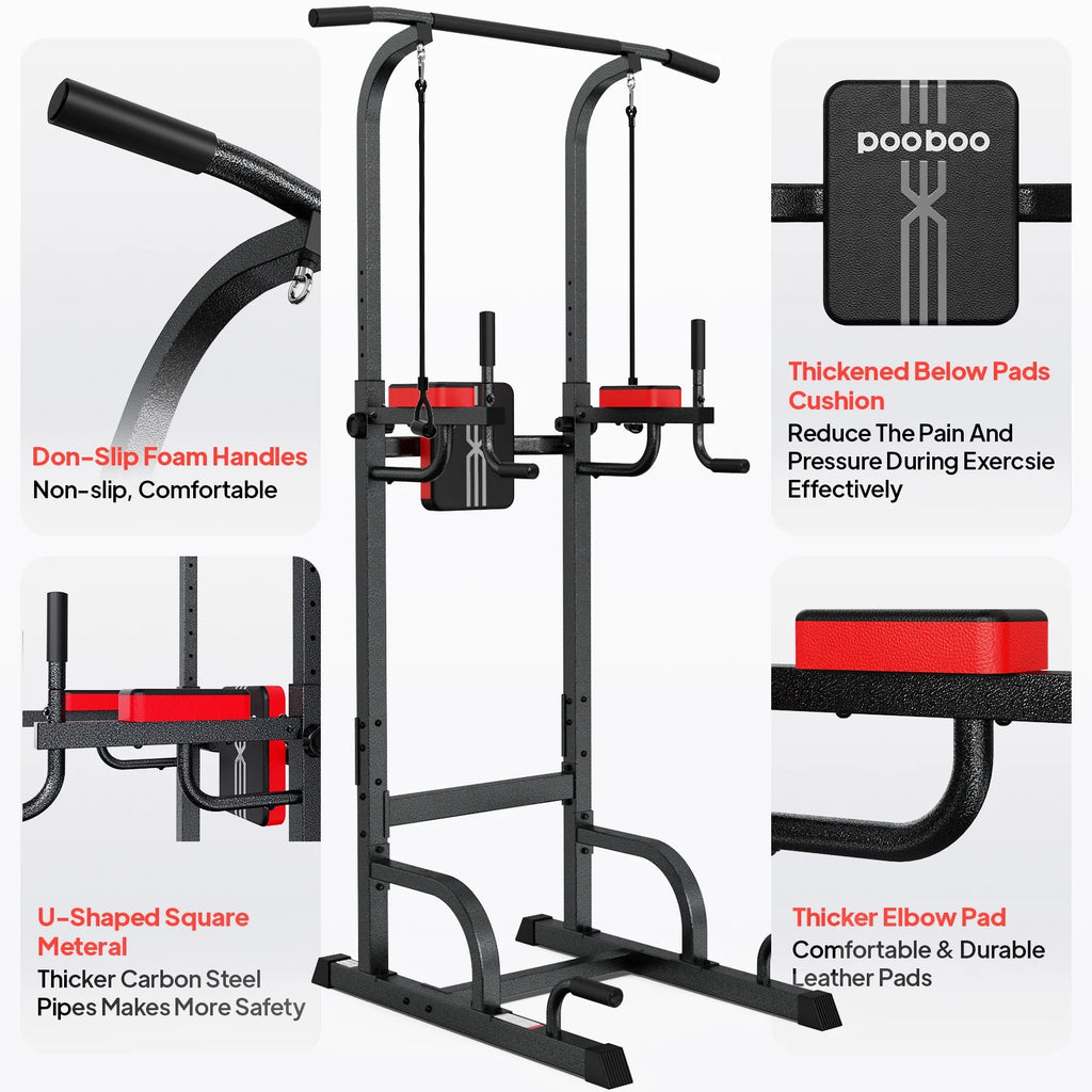 LNOW Multifunction Power Tower Pull up Bar Dip Station Power Rack with Adjustable Backrest for Home Gym Strength Training Workout Equipment Max Weight 480lbs