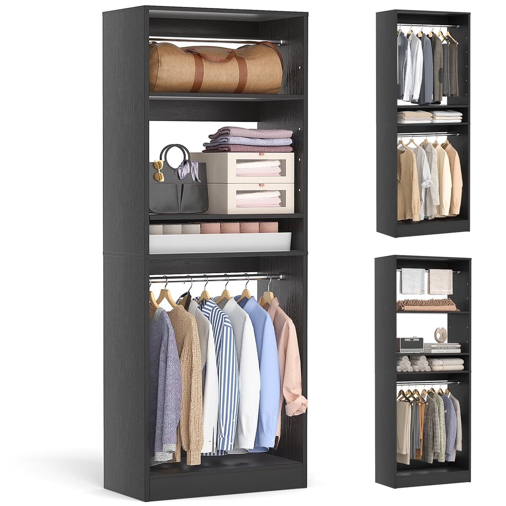 Homieasy 25�?Closet System, Freestanding Closet Organizer Wardrobe with Hanging Rods and Shelves, Adjustable Clothes Garment Rack, Sturdy Walk in Closet Tower, White