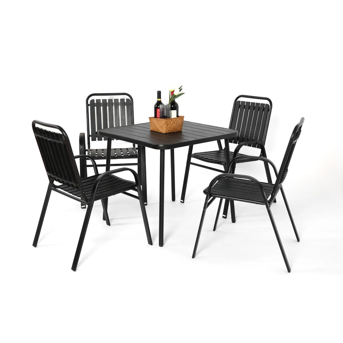Homy Casa 5-Piece Outdoor Patio Dining, One Table with 4 Chairs for Garden Patio & Backyard, Brown