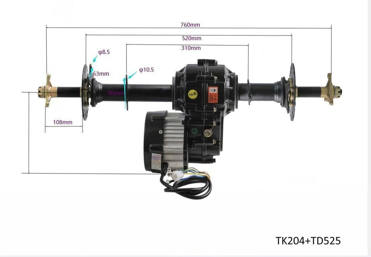 Rear Differential Axle Kit 48V 1000W Electric Motor Controller Battery Hydraulic Brake 145/70-6 Wheels Tires DIY Parts For Go Kart Golf Cart ATV Quad Buggy Trike Tricycle 4 Wheeler (30" Axle)