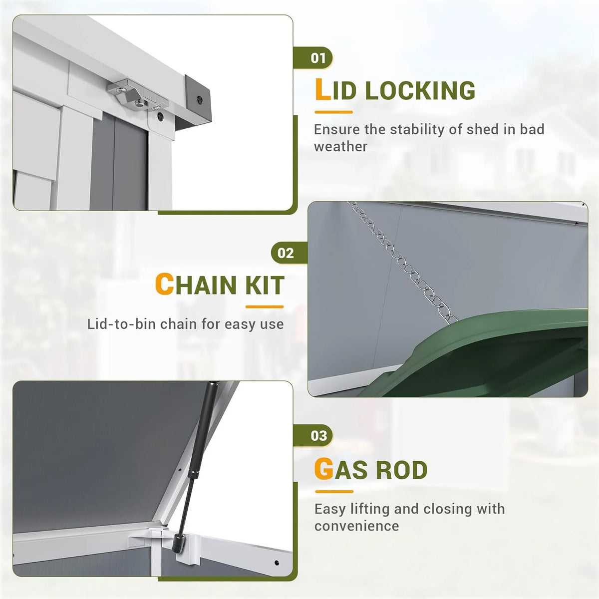 Shinpt Outdoor Storage Shed, 41 Cu Ft. All-Weather Resin Tool Shed, Lockable Double Door Shed for Storage of Garden Tools, Pool Accessories, Bikes, Garbage Bin, for Garden, Yard Lawn Pool
