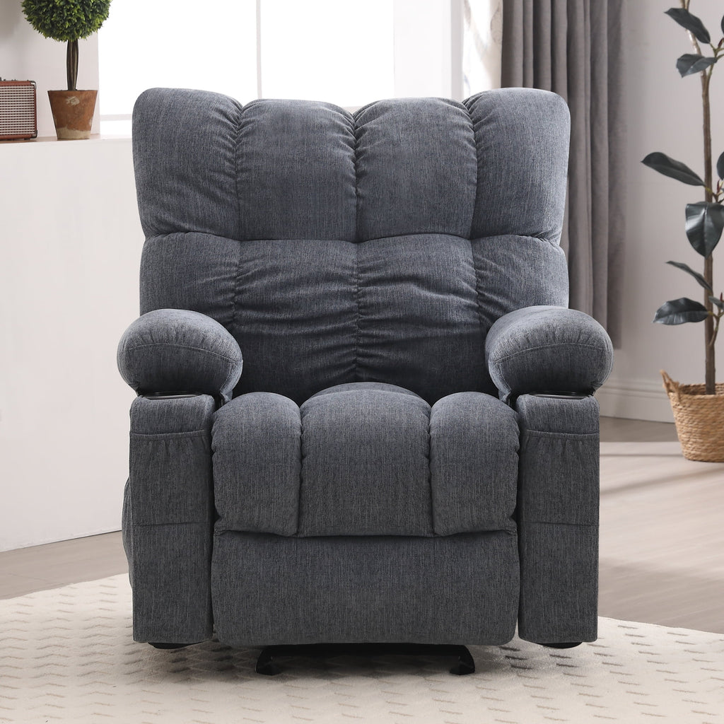 JONPONY Manual Recliner Chair with Heat Therapy and Massage Function, Heavy Duty Reclining Mechanism Massage Chair, Elderly Single Rocker Sofa with Cup Holders for Bedroom Home Theater,Grey