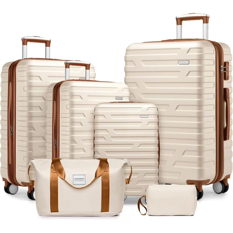 Luggage Sets 6 Piece with Duffel Bags, Hardside Expandable Suitcases with Spinner Wheels TSA Lock, Cream