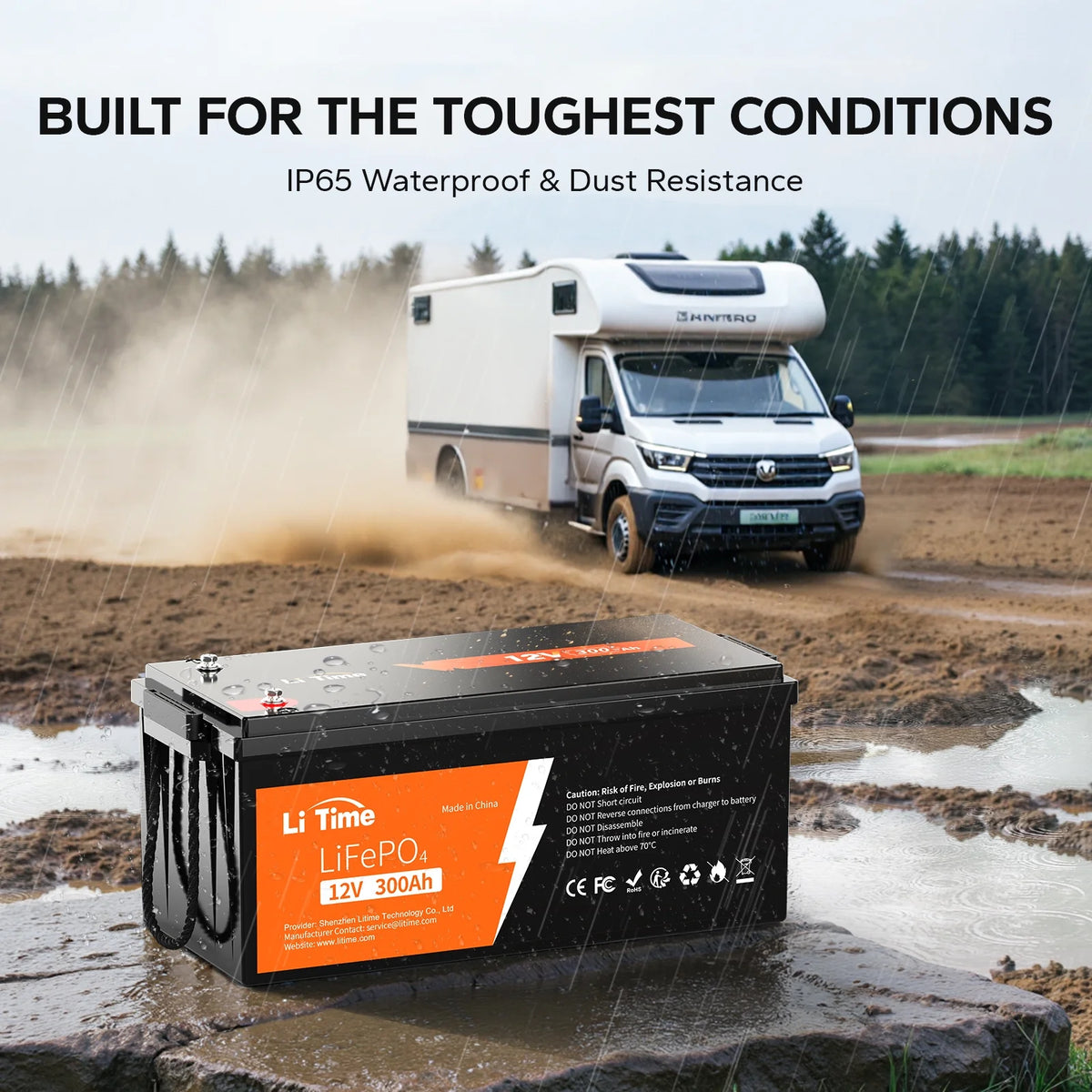 LiTime 12V 300Ah LiFePO4 Battery 200A BMS 2560W Lithium Battery for Off-Grid RV Solar Motorhome