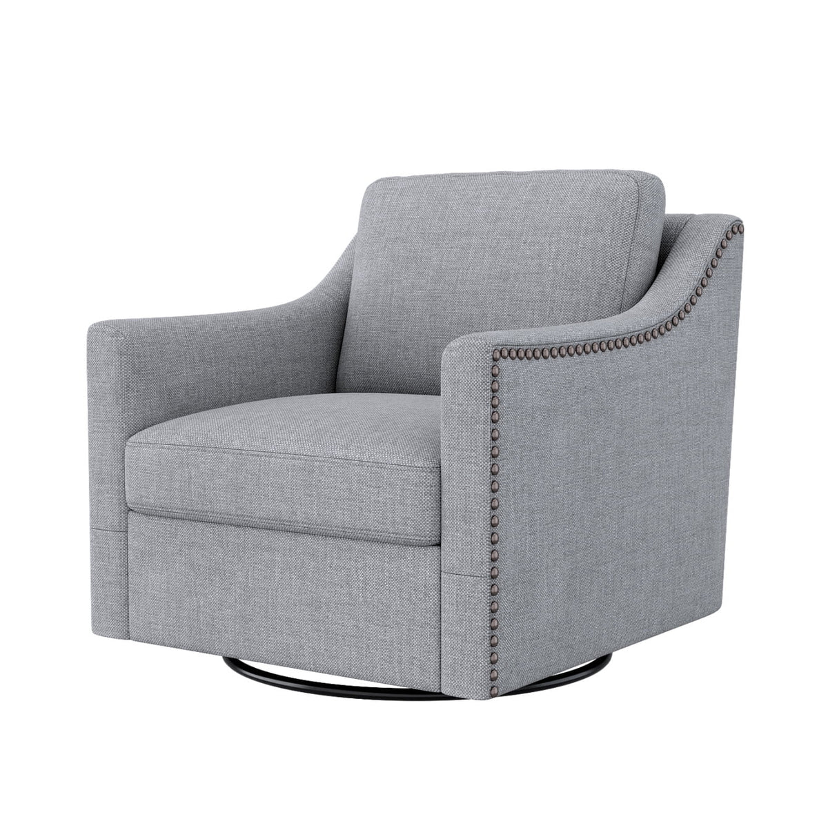 Swivel Accent Chair Armchair, 360�� Swivel Chair in Cotton Linen, Living Room Chairs with Wide Cusion and Curved Armrest, Comfy Barrel Sofa Reading Chairs for Bedroom, Small Spaces, Office, Grey