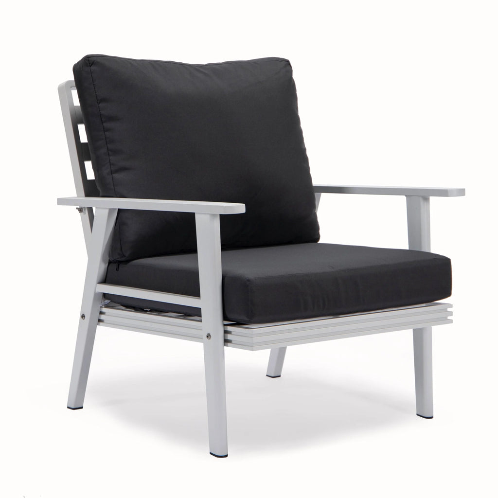 LeisureMod Walbrooke Modern Aluminum 5-Piece Patio Conversation Set with Outdoor Square Fire Pit Table with Slats Design & Side Table Tank Holder (Green)