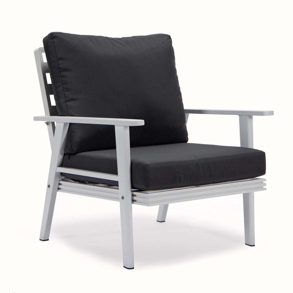 LeisureMod Walbrooke Modern Aluminum 5-Piece Patio Conversation Set with Outdoor Square Fire Pit Table with Slats Design & Side Table Tank Holder (Green)