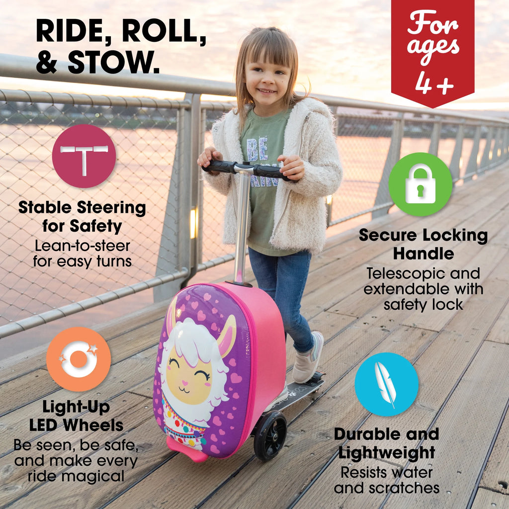 Kiddietotes Kid's Hard Shell Scooter Ride On Suitcase, Pink