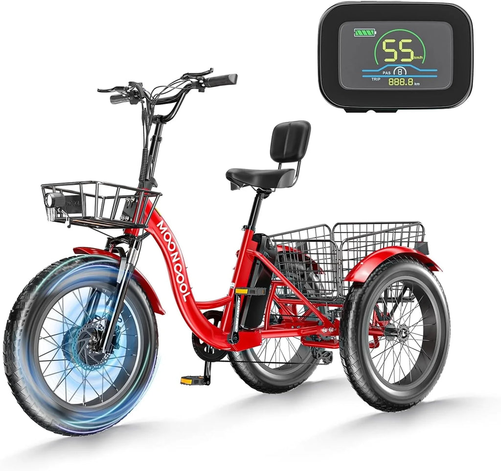 20" x 4" Fat Tire Electric Tricycle for Adult, 7 Speeds Electric Trike 48V 500W Motorized Tricycle , Electric Three Wheels Bicycle for Senior, Aluminum Frame & Rear Basket ,16mph